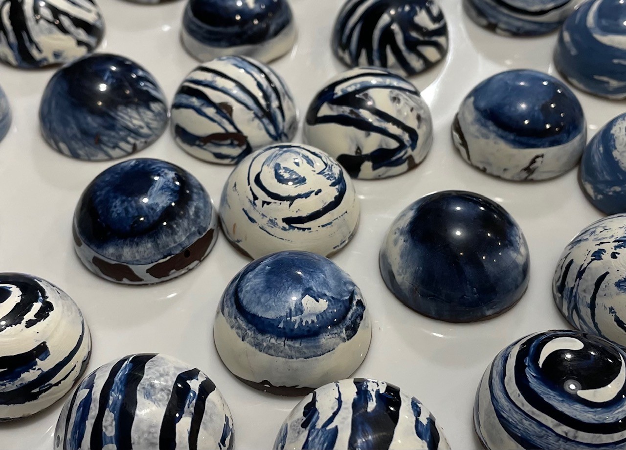 blue and white artisan chocolates